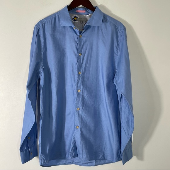 Ted Baker London Blue LS Sunflower Flip Cuff 100% Dress Shirt Size 5 US XL EUC - Picture 1 of 10